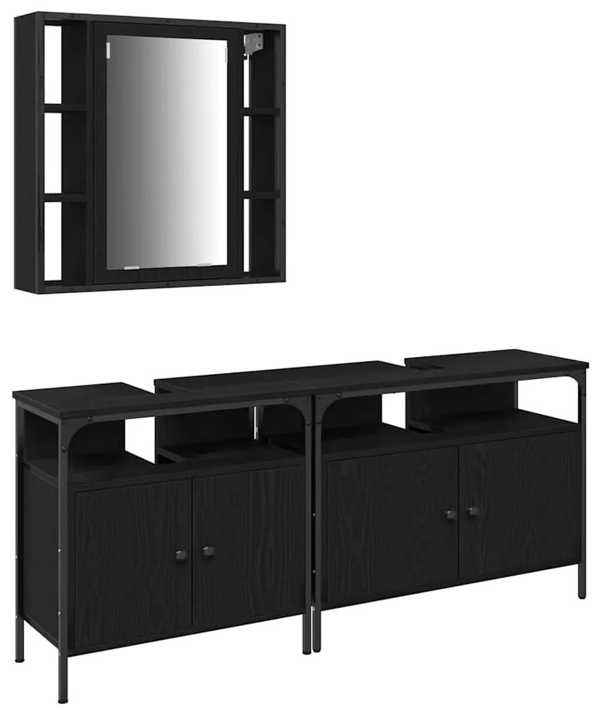 vidaXL Μονάδες Νιπτήρα Μπάνιου με ράφι 3 pcs Μαύρο Επεξεργασμένο ξύλο