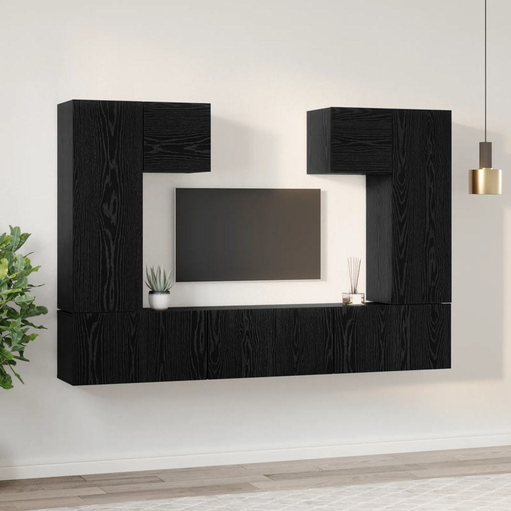 vidaXL Σετ επίπλου τηλεόρασης 7 pcs Μαύρη Δρυς 180 x 30 x 120 εκ.