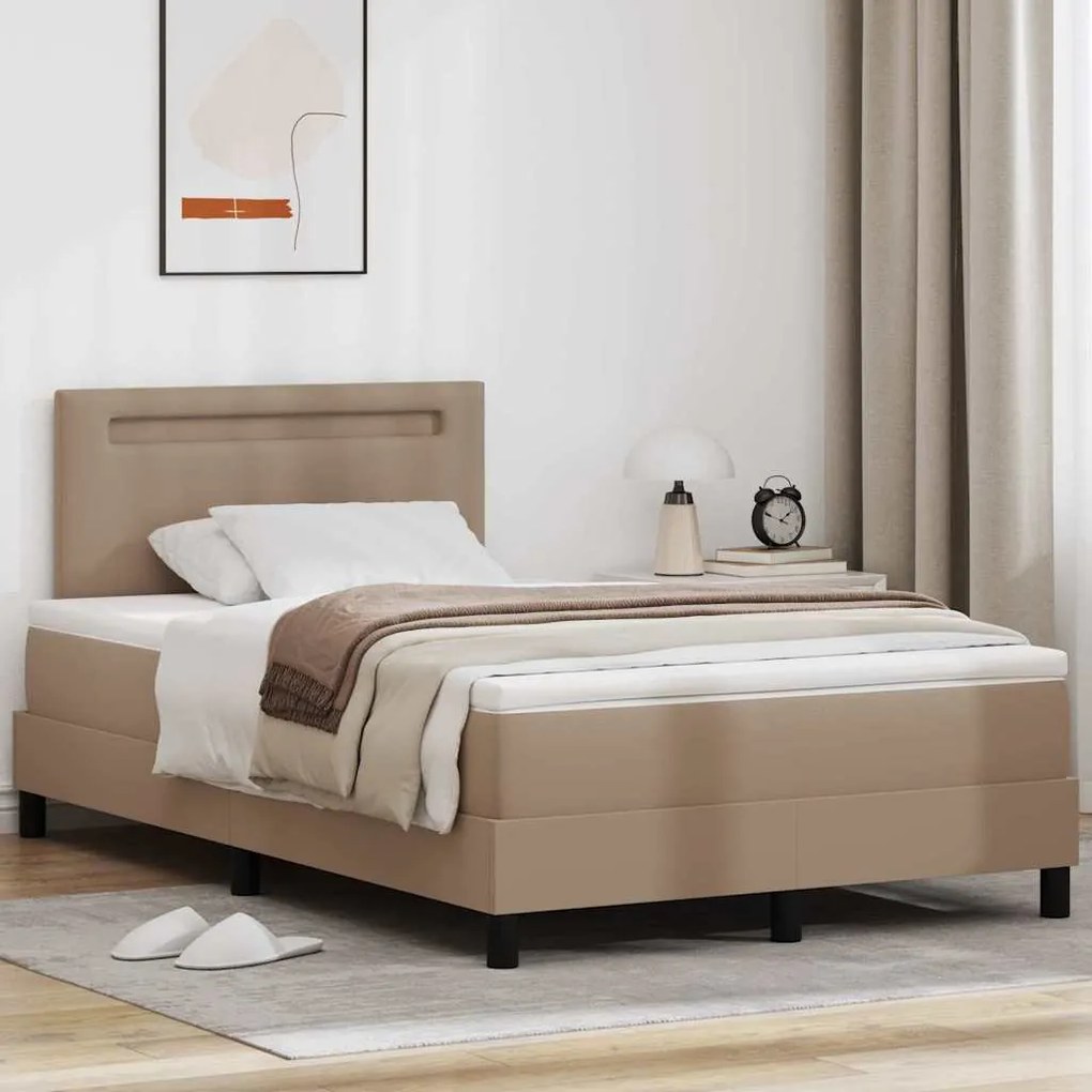 vidaXL Κρεβάτι Box Spring με Στρώμα Καπουτσίνο, 120x200 εκ, Ψεύτικο Δέρμα