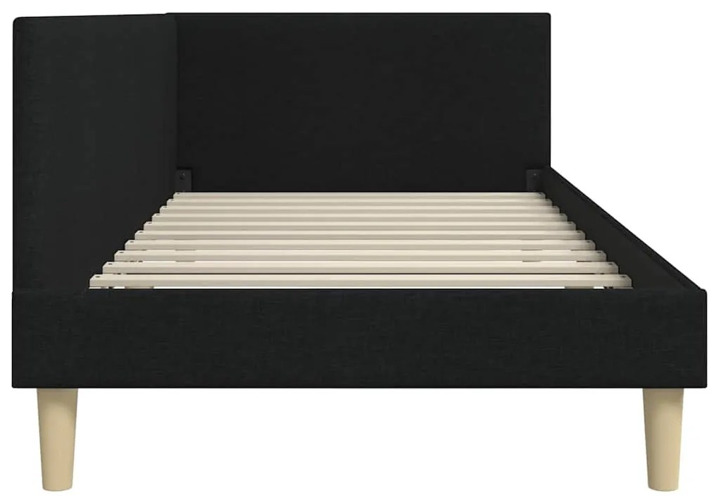 vidaXL Κρεβάτι Γωνίας Μαύρο 90 εκ x 190 εκ Ύφασμα και Κόντρα Πλακέ