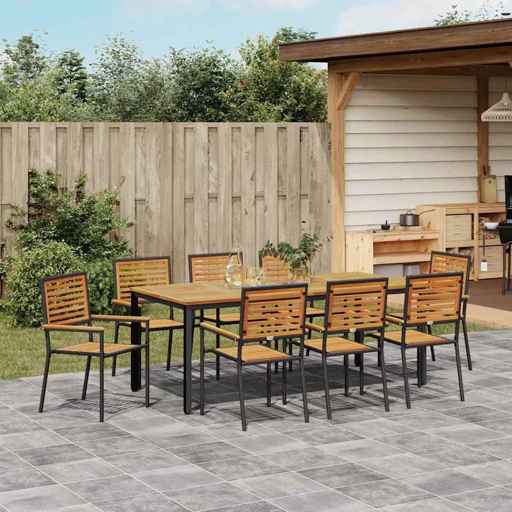 vidaXL Σέτ φαγητού για κήπο 9 pcs Μαύρο 200 x 100 x 75 cm