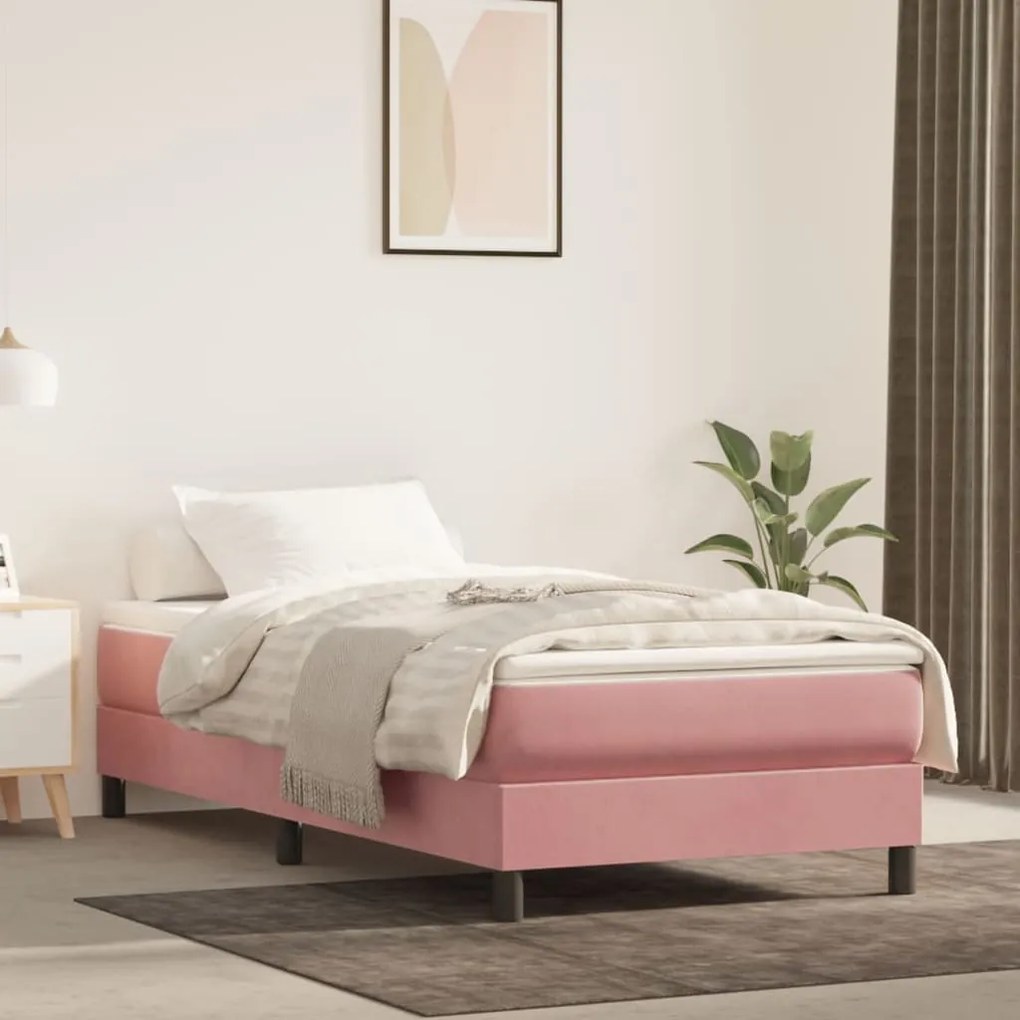 vidaXL Κρεβάτι Boxspring με Στρώμα Ροζ 90x190 εκ. Βελούδινο