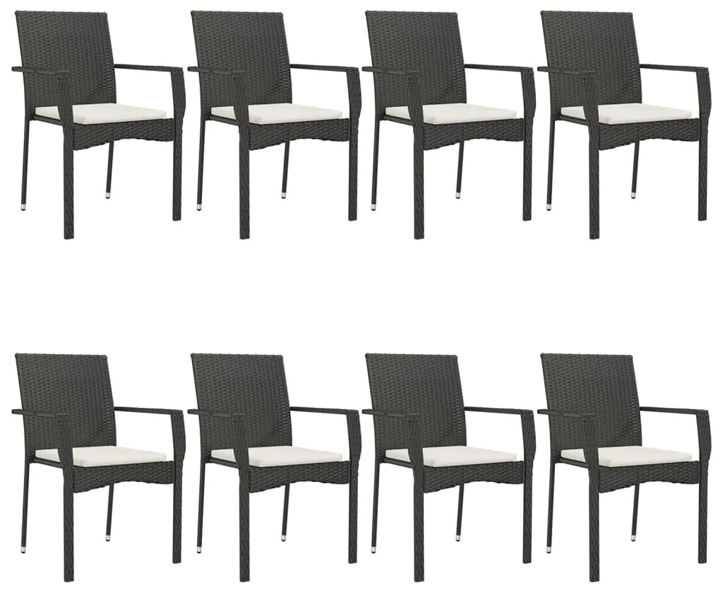 vidaXL Σετ Τραπεζαρίας Κήπου 9 τεμ Μαύρο από Συνθ. Ρατάν με Μαξιλάρια