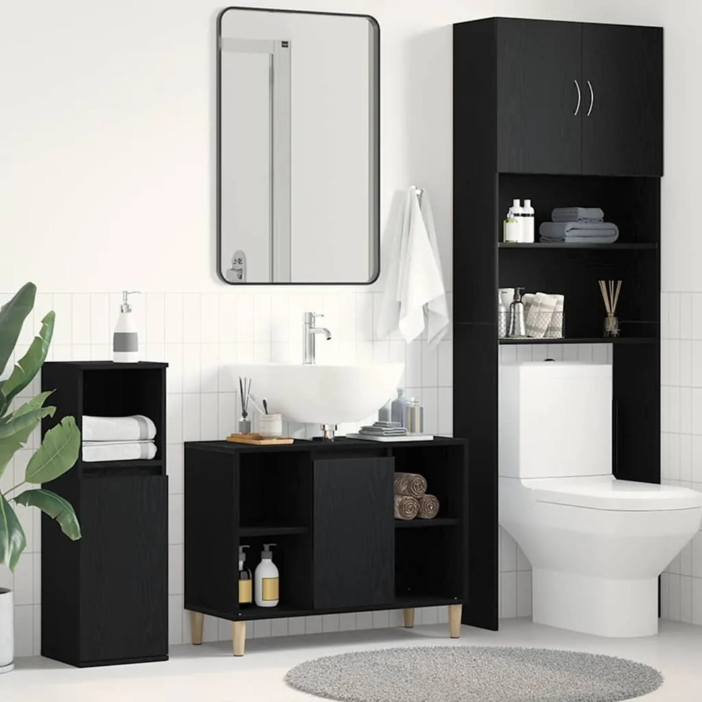 vidaXL Ντουλάπι Νιπτήρα Μαύρο Δρυς 80x33x60 εκ. από Τεχνητό Ξύλο