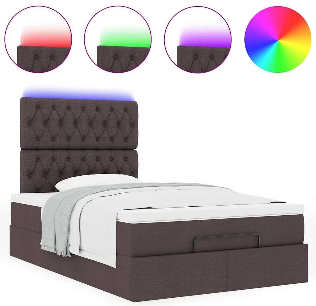 Οθωμανικό κρεβάτι με στρώμα &amp; LEDs Σκούρο καφέ 120x190cm ύφασμα 3314075