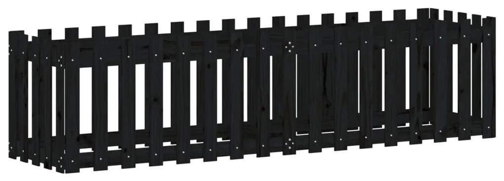 vidaXL Ζαρντινιέρα με Σχέδιο Φράχτη Μαύρη 200x50x50 εκ. Μασίφ Πεύκο
