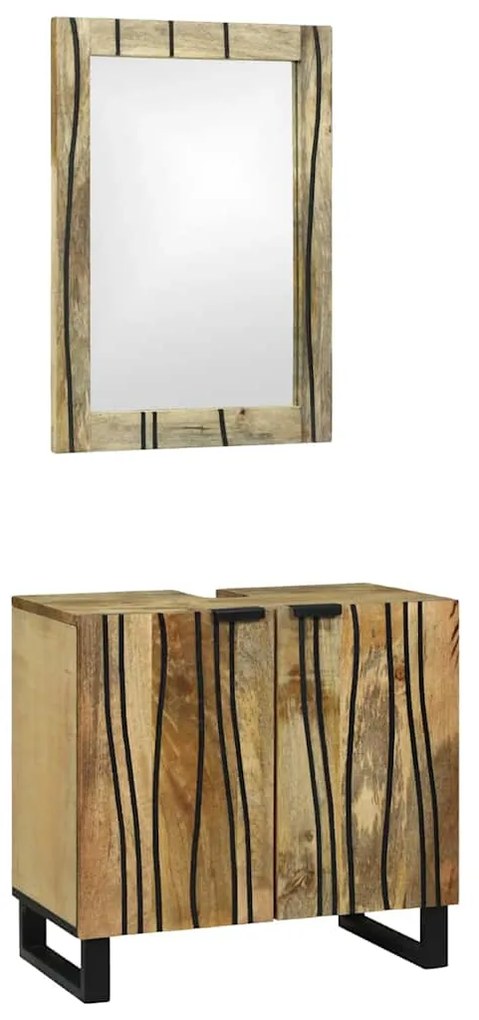 Σετ Επίπλων Μπάνιου με ράφι 2 pcs Καφέ Επεξεργασμένο ξύλο