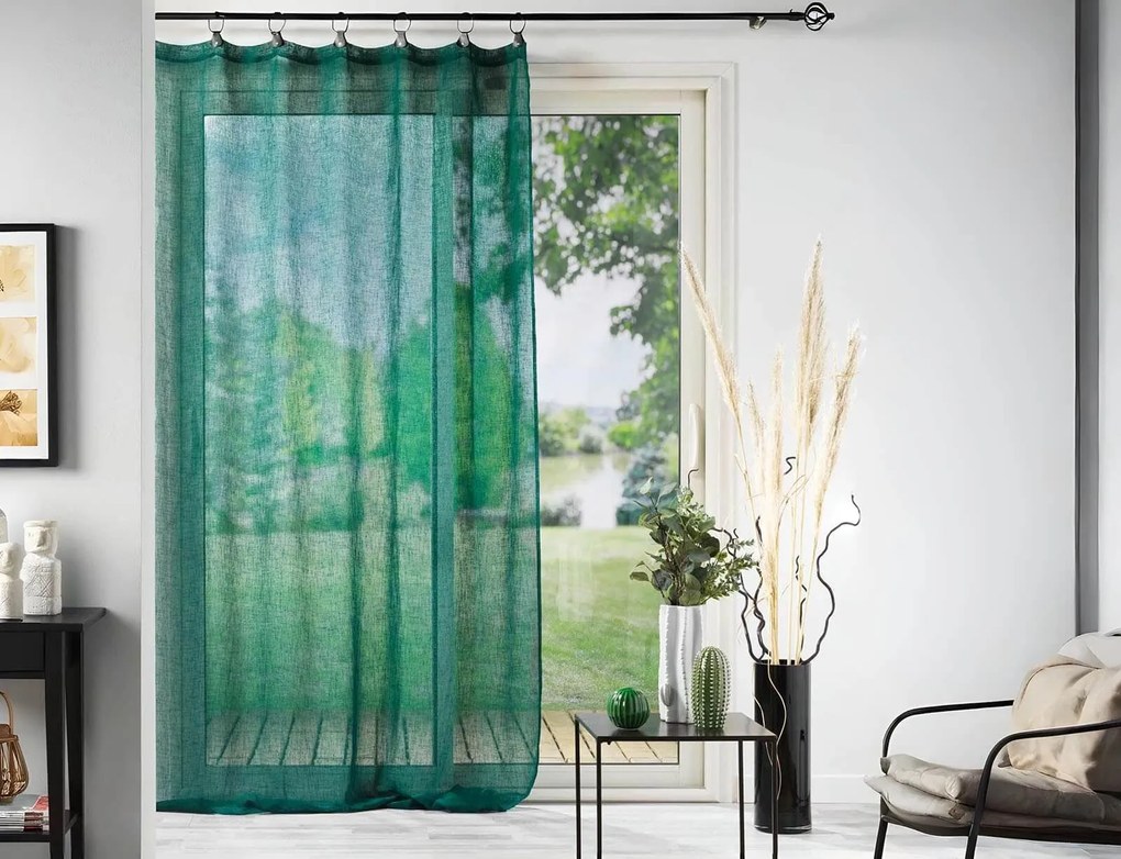 Κουρτίνα Χαμηλής Σκίασης Linka Douceur d'intérieur με κρίκους και διαστάσεις 140x240cm - Emerald Green
