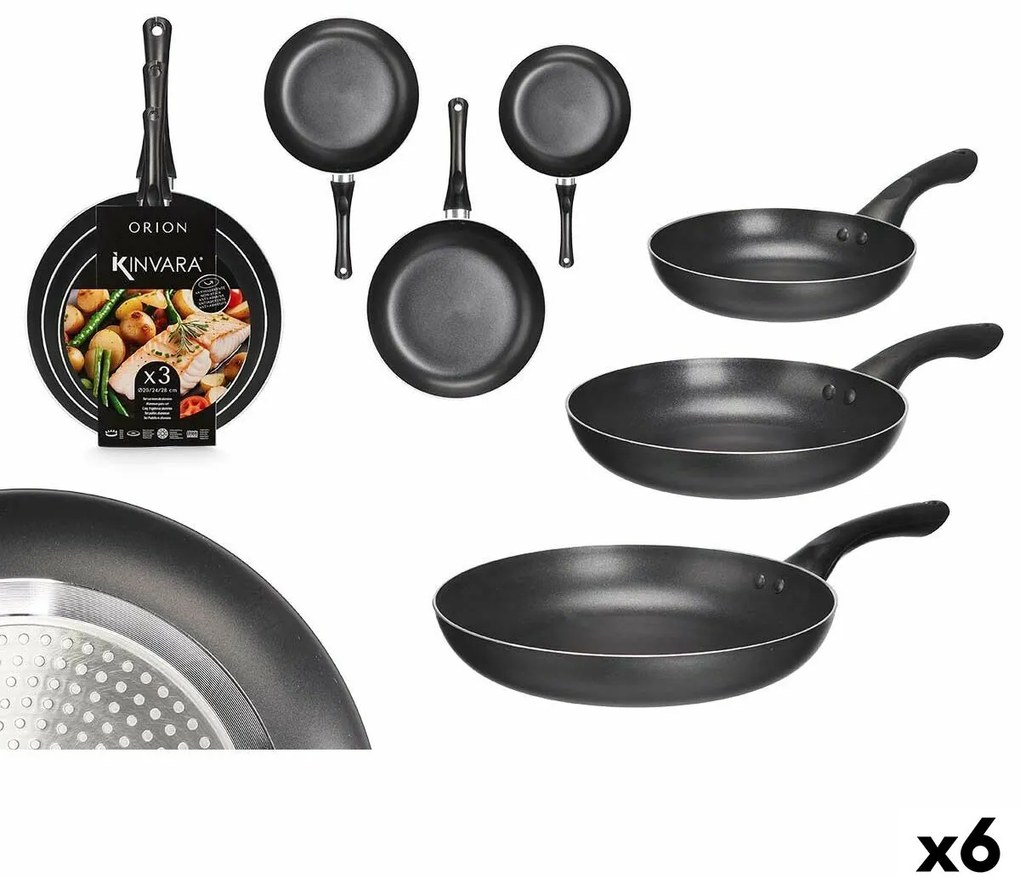 Σετ με Τηγάνια Kinvara Μαύρο Αλουμίνιο Μπακελίτη 20 x 4 cm 28 x 5 cm 24 x 4,5 cm 28,5 x 46 x 14,5 cm (x6)