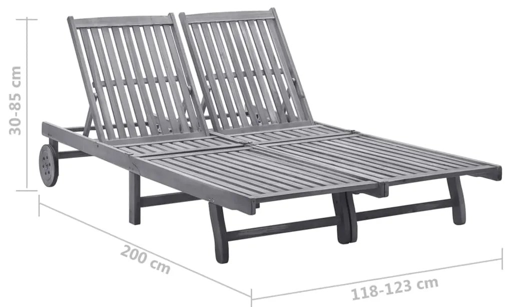 vidaXL Ξαπλώστρα Κήπου 2 Ατόμων Γκρι από Μασίφ Ξύλο Ακακίας &amp; Μαξιλάρι