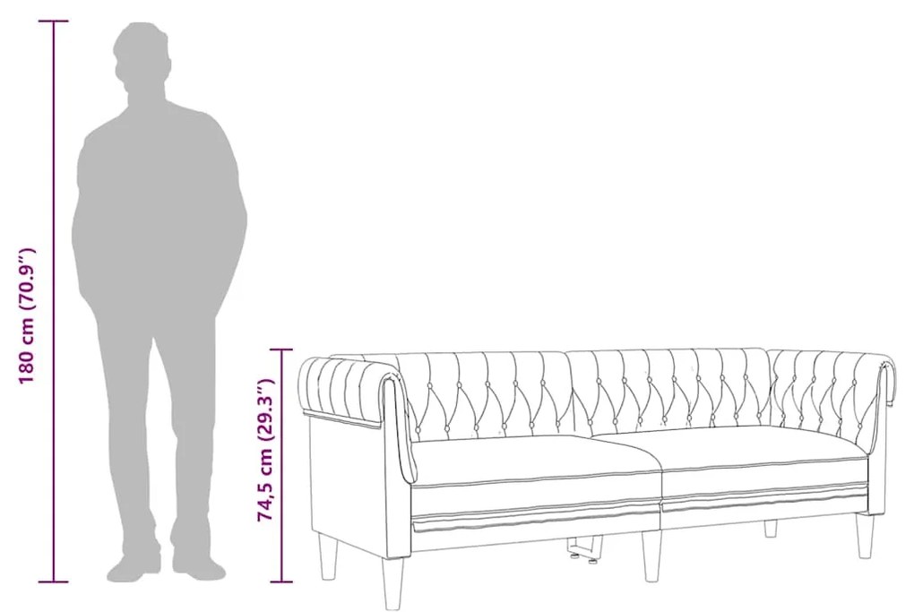 Καναπές Τριθέσιος Chesterfield Taupe Υφασμάτινος 372561