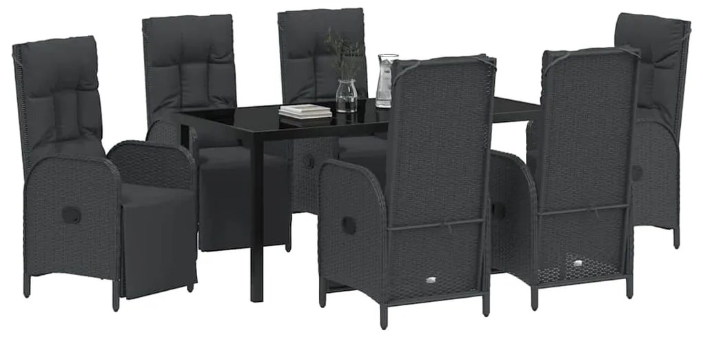 vidaXL Σέτ φαγητού για κήπο με μαξιλάρι 7 pcs Μαύρο Πολυ ράταν