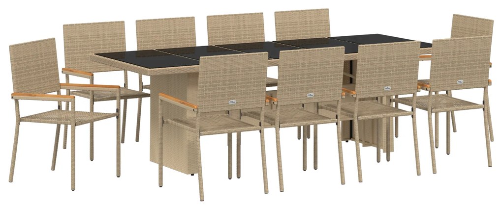 vidaXL Σέτ φαγητού για κήπο 11 pcs Μπεζ Για 10 Άτομα Μεγάλο