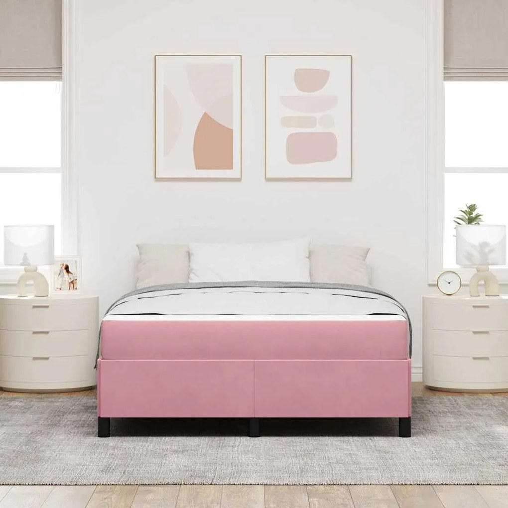 vidaXL Σκελετός Κρεβατιού Άλλο Ρόζ και Λευκό 140 x 200 cm Βελούδο