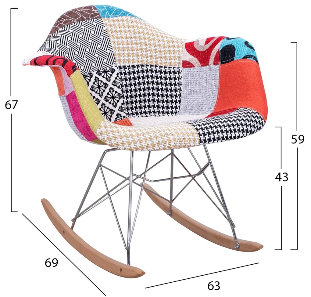 Πολυθρόνα Κουνιστή MIRTO C8315 με Πολύχρωμο Patchwork 63x69x67Υ εκ. 63x69x67 εκ.