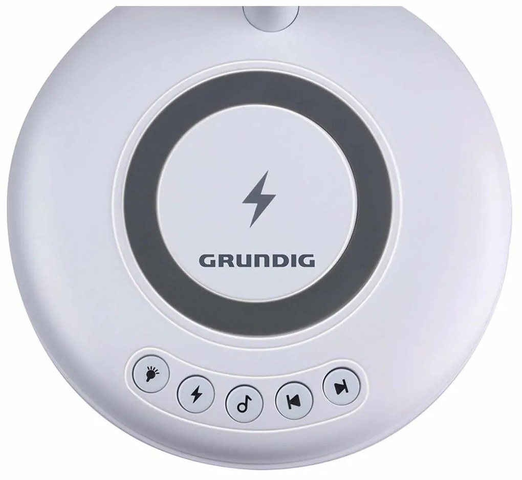 Λάμπα LED με Ηχείο και Ασύρματο Φορτιστή Grundig Λευκό 15 W 76 Lm Ø 12 x 34 cm Πλαστική ύλη 3-σε-1