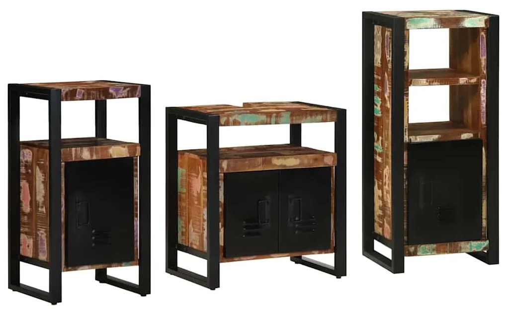 Σετ Επίπλων Μπάνιου με συρτάρι 3 pcs Στερεό Ανακτηθέν Ξύλο