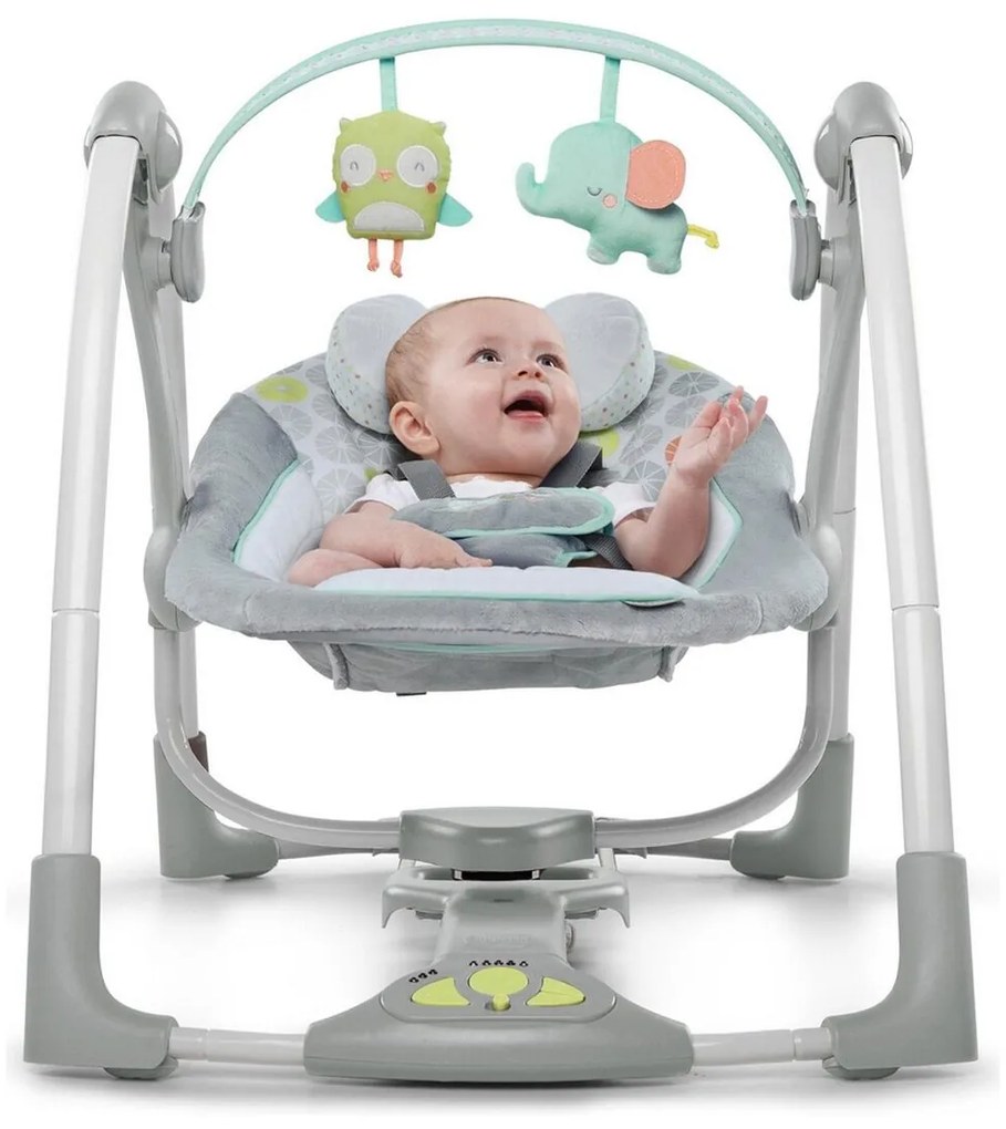 Κουνιστή Καρέκλα Ingenuity Compact Swing - Hugs &amp; Hoots Λευκό Γκρι