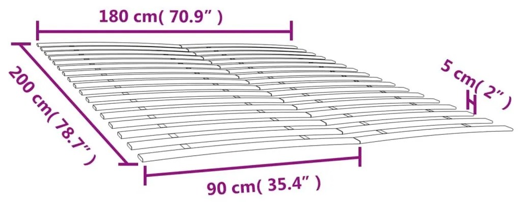 Τελάρα Κρεβατιού με 34 Σανίδες 2 Τεμ. 90 x 200 εκ. - Καφέ