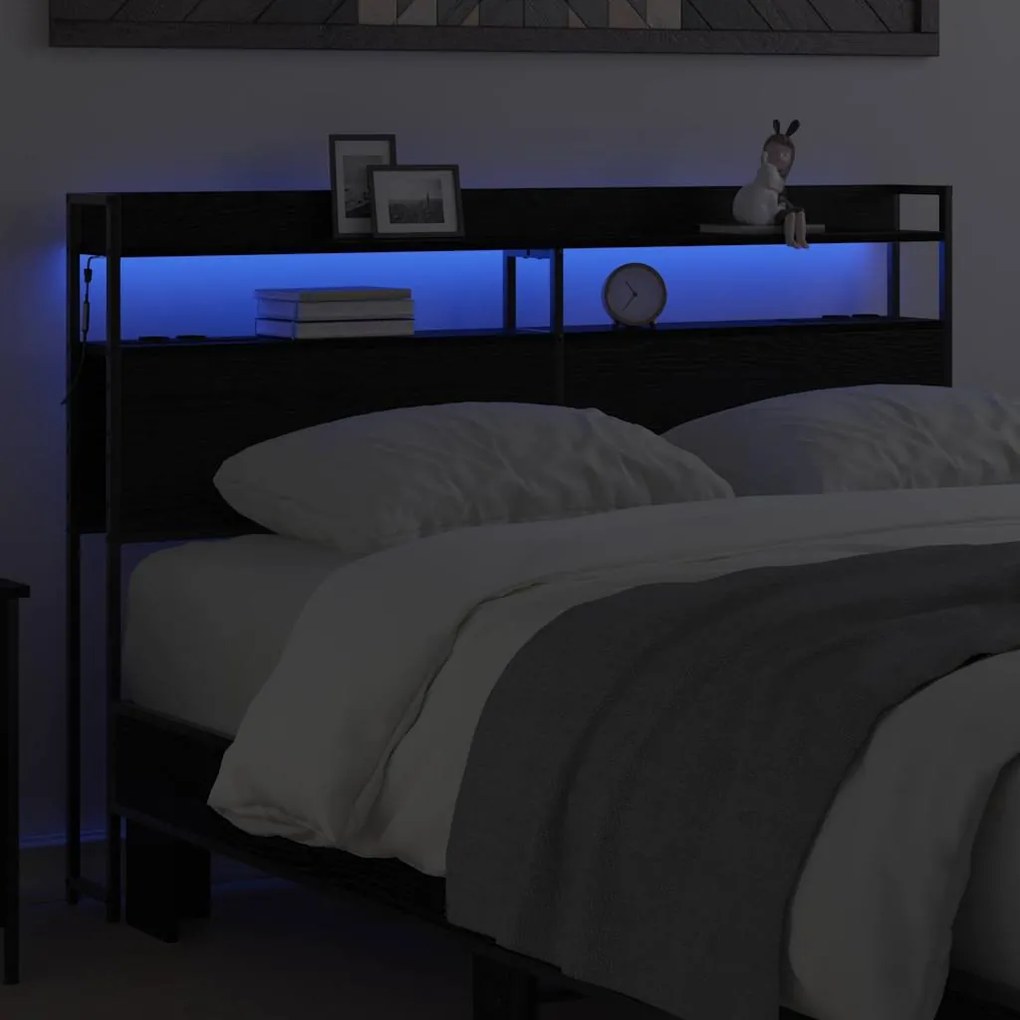 vidaXL Κεφαλάρι Αποθήκης με ράφι Μαύρη δρυς 140 cm Επεξεργασμένο ξύλο