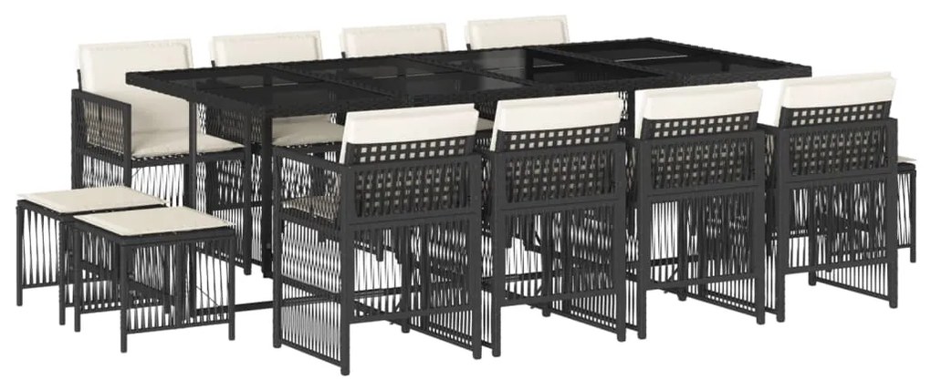 vidaXL Σετ Τραπεζαρίας Κήπου 13τεμ. Μαύρο από Συνθ. Ρατάν με Μαξιλάρια