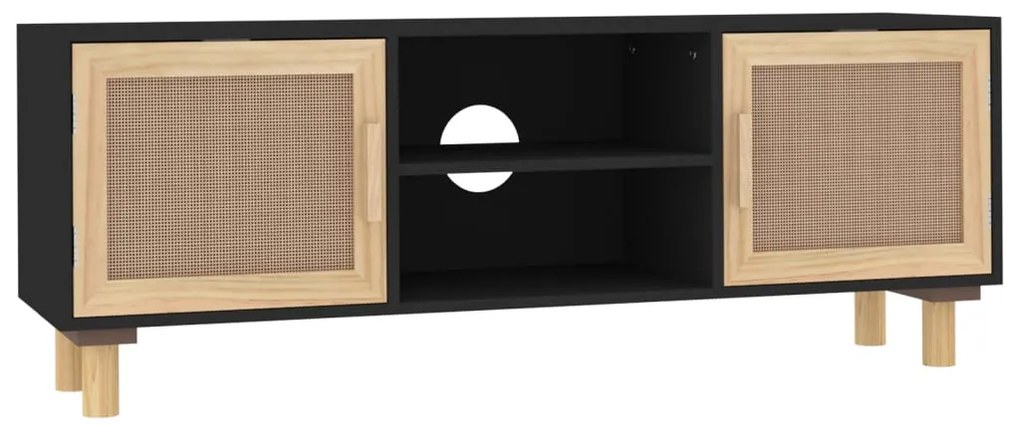 vidaXL Έπιπλο Τηλεόρασης Μαύρο 105x30x40 εκ Μασίφ Πεύκο & Φυσικό Ρατάν