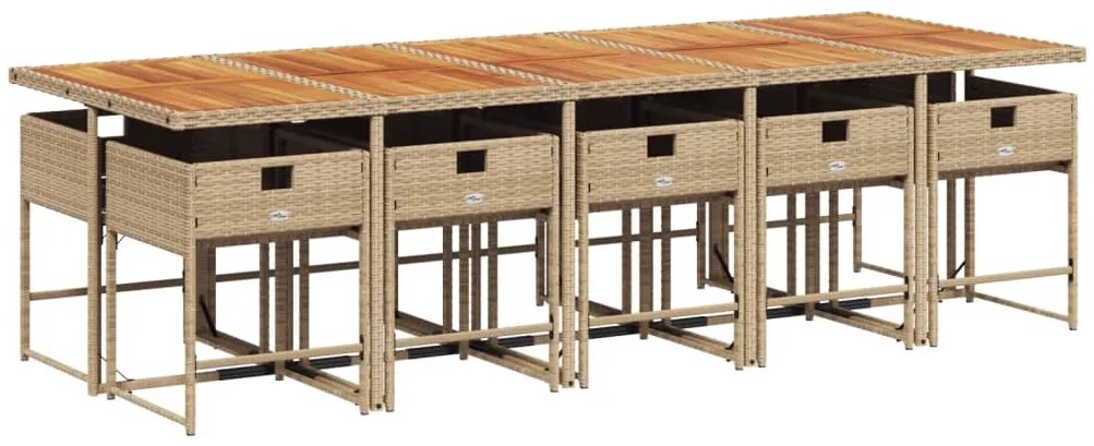 vidaXL Σετ Τραπεζαρίας Κήπου 11 τεμ. Μπεζ Συνθετικό Ρατάν με Μαξιλάρια