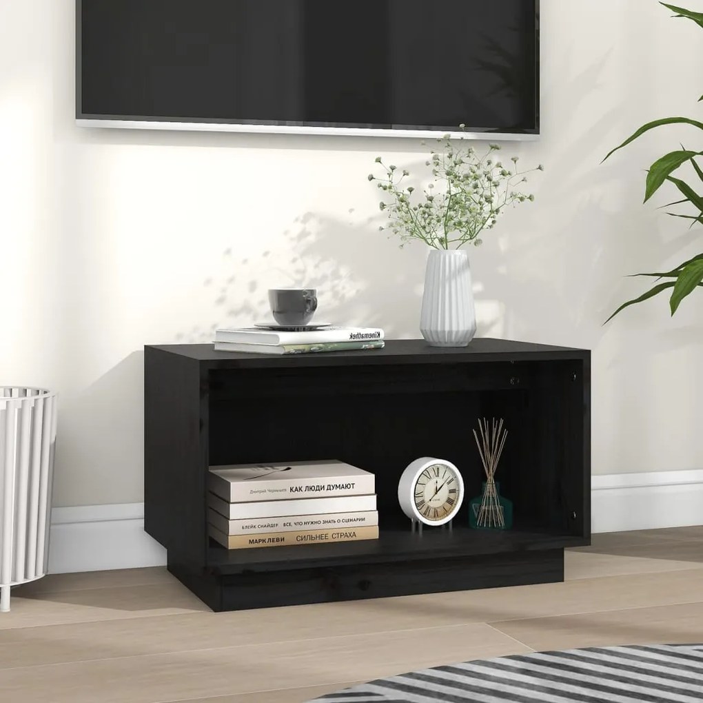 vidaXL Έπιπλο Τηλεόρασης Μαύρο 60 x 35 x 35 εκ. από Μασίφ Ξύλο Πεύκου