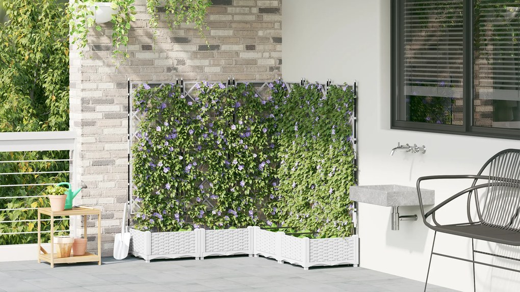 vidaXL Γλάστρα Κήπου με Πύργο 5 τεμ Λευκή 120x120x125.5 εκ