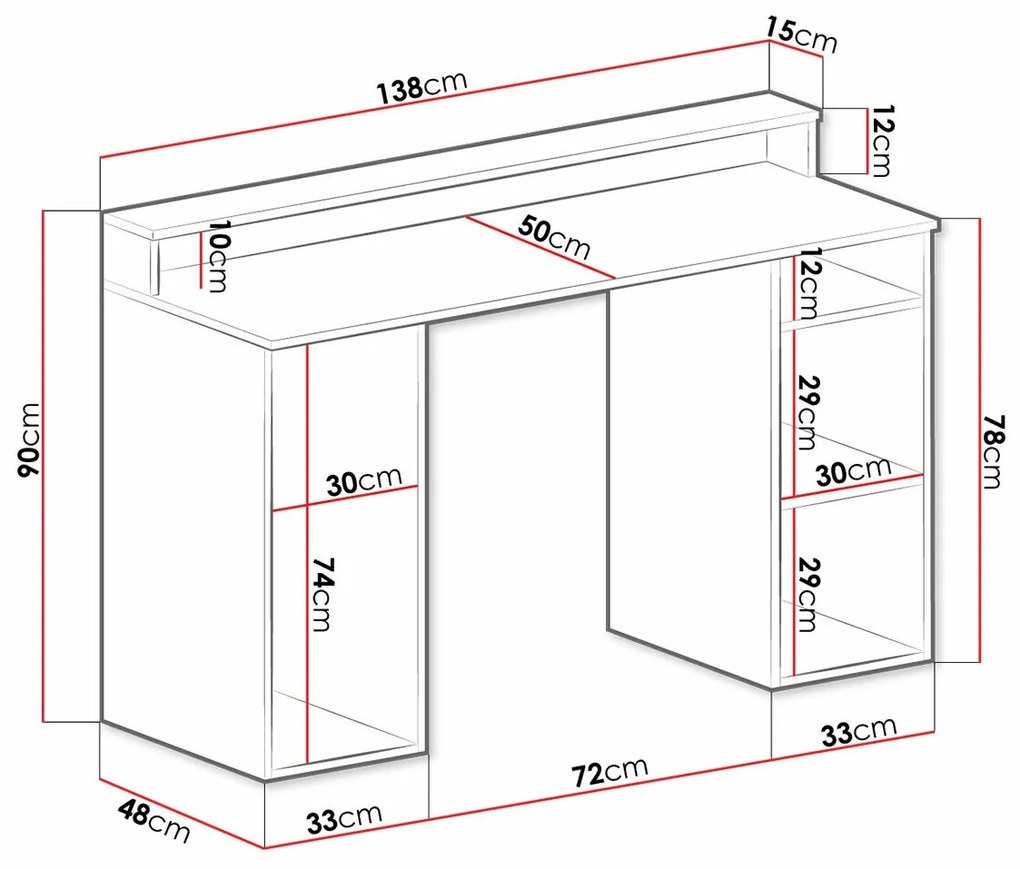 Γραφείο Gaming Hartford 323, 78x138x48cm, 39 kg, Μαύρο | Epipla1.gr