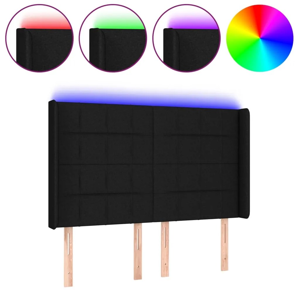 vidaXL Κεφαλάρι Κρεβατιού LED Μαύρο 144x5x118/128 εκ. Υφασμάτινο