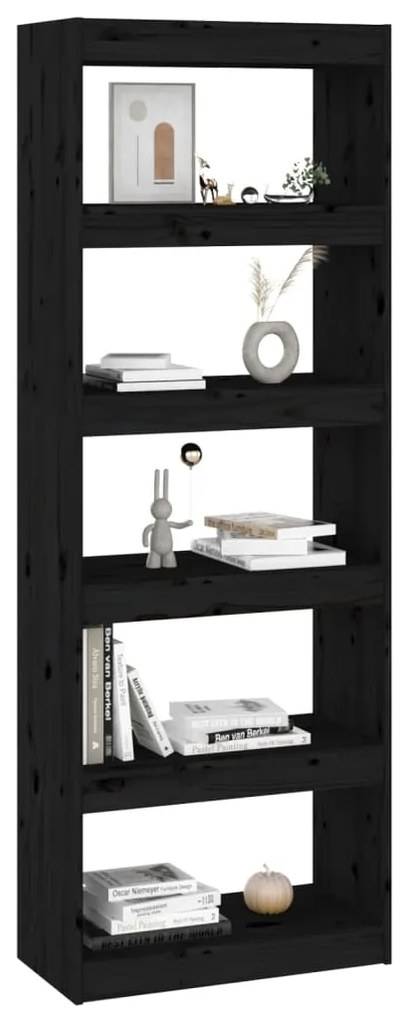 vidaXL Βιβλιοθήκη/Διαχωριστικό Χώρου Μαύρη 60x30x167,5 εκ. Μασίφ Πεύκο