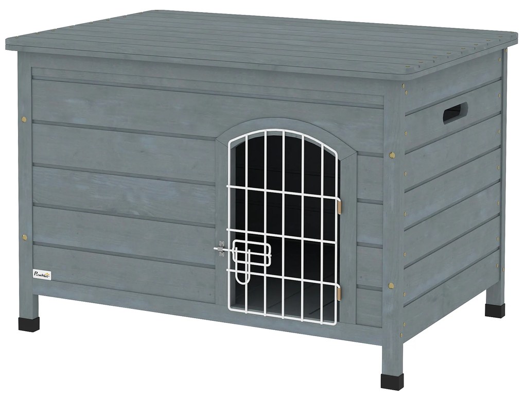 Σκυλοσπιτο PawHut με πόρτα, κουτί σκύλου, σπιτάκι κατοικίδιου, ξύλο ελάτης, Σκούρο Γκρι