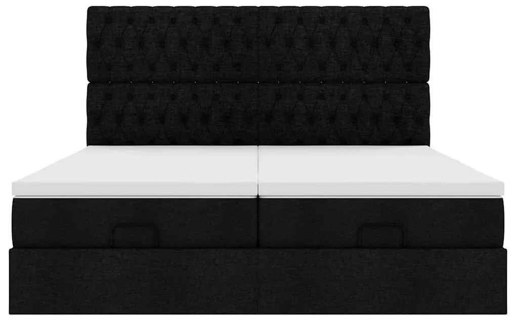 vidaXL Οθωμανικό Κρεβάτι με Στρώματα Μαύρο 200x200cm Ύφασμα