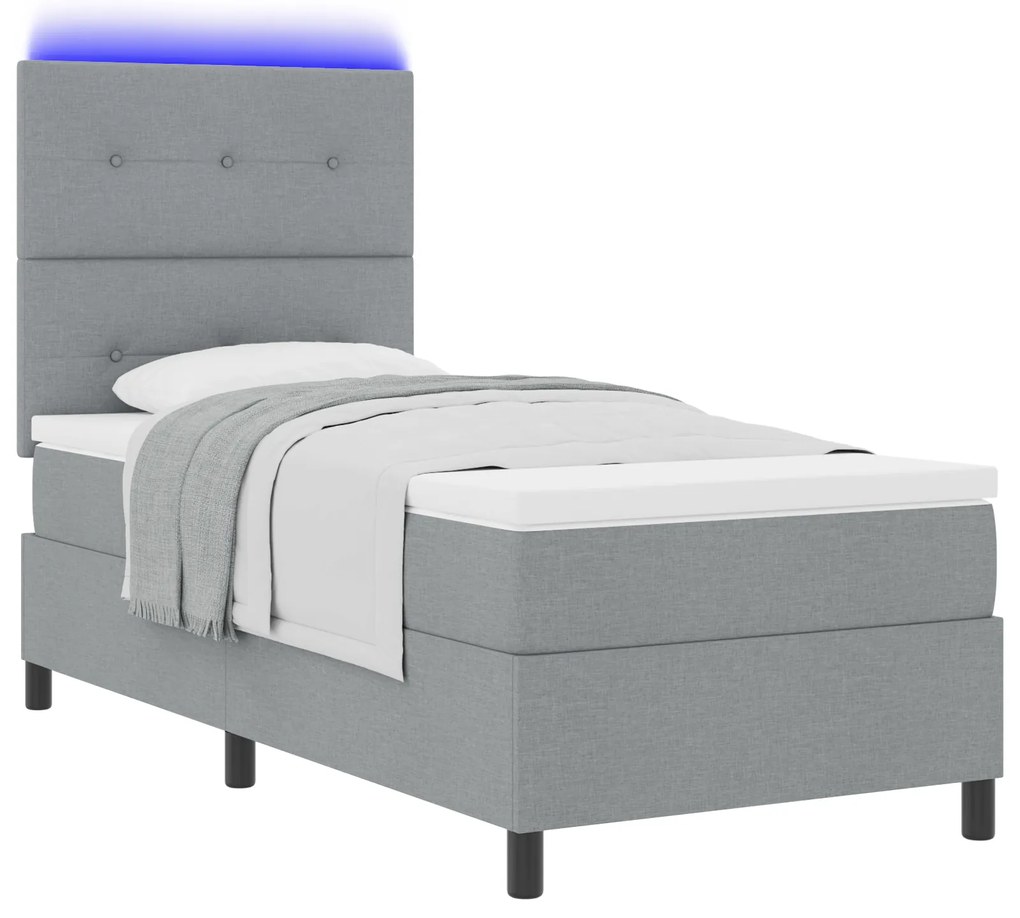 vidaXL Κρεβάτι με ελατήρια και στρώμα & LED φως σε ανοιχτό γκρι, 80 x 200 εκ.