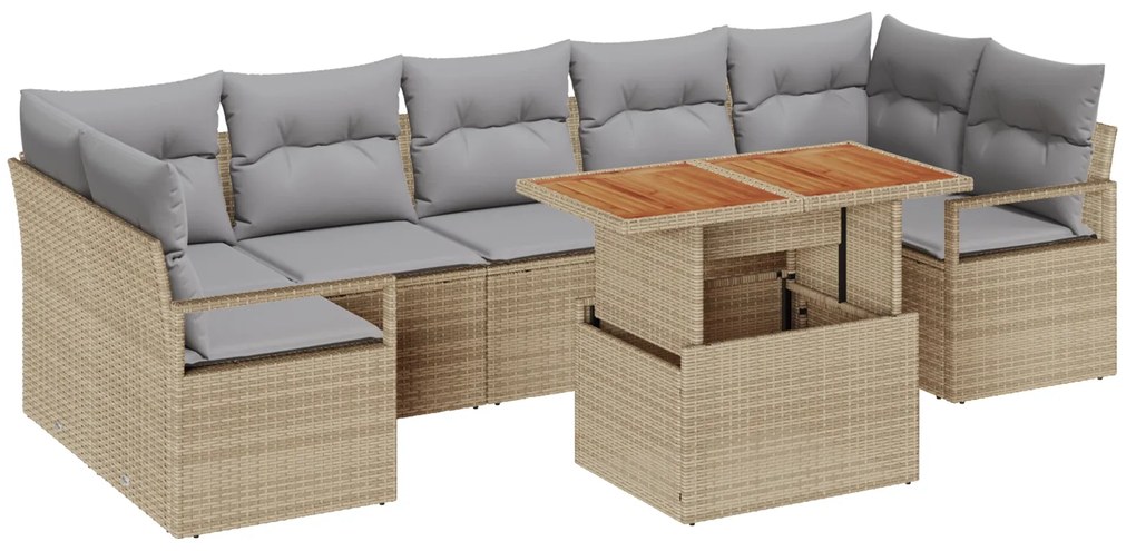 vidaXL Σετ Καναπέ Κήπου με μαξιλάρι 8 pcs Μπεζ και Γκρι Μεγάλο Ρατάν
