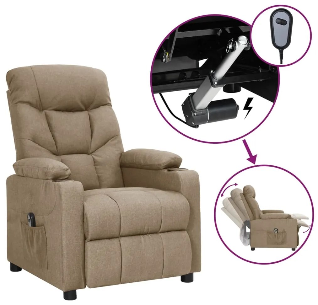 vidaXL Πολυθρόνα Ανακλινόμενη Ηλεκτρική Taupe Υφασμάτινη