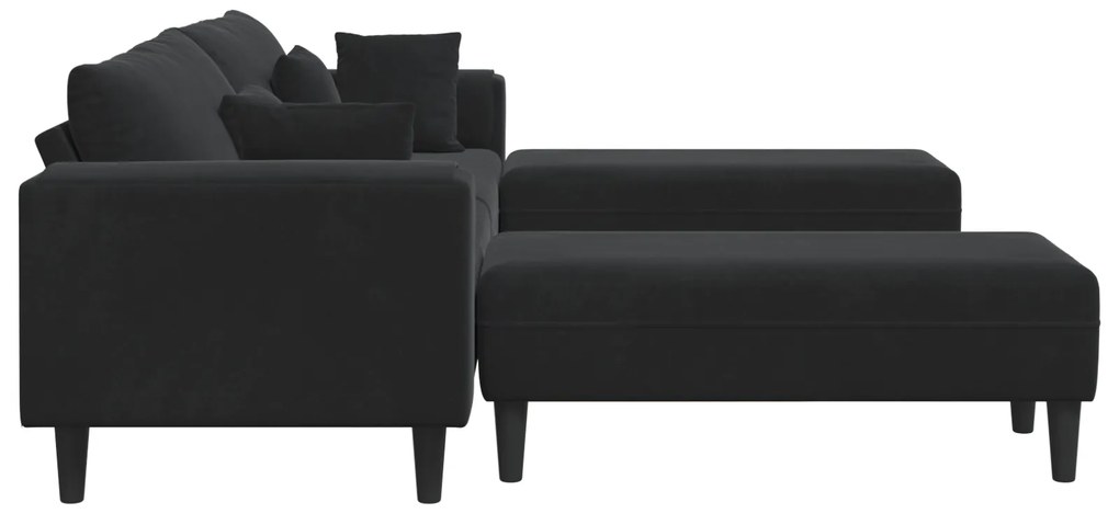 vidaXL Βελούδινος καναπές με μαξιλάρι 3 pcs Μαύρο 208 εκ. Βελούδο