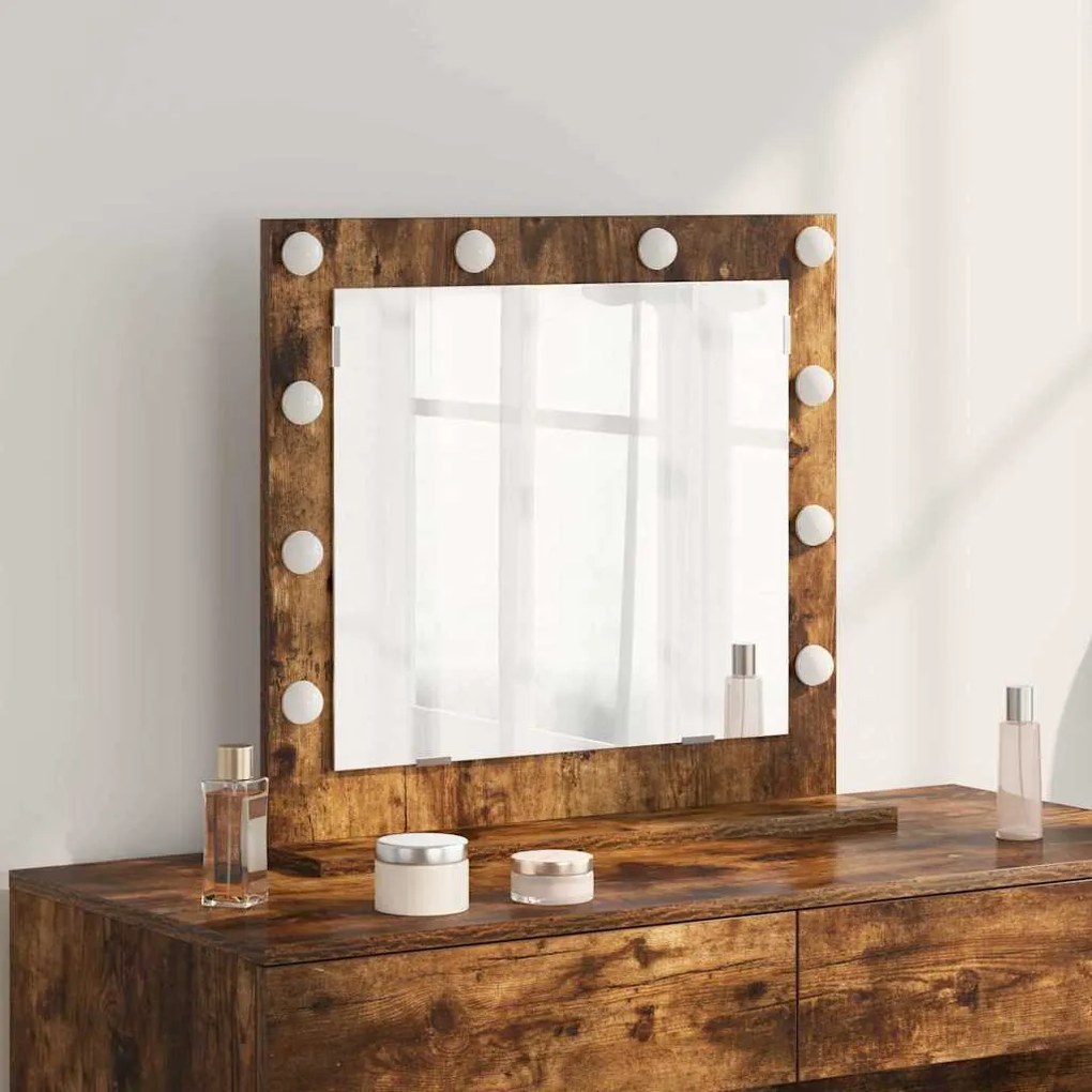 vidaXL Καθρέφτης Vanity με LED Φώτα Καπνιστού Δρυ 60x55x18 εκ.
