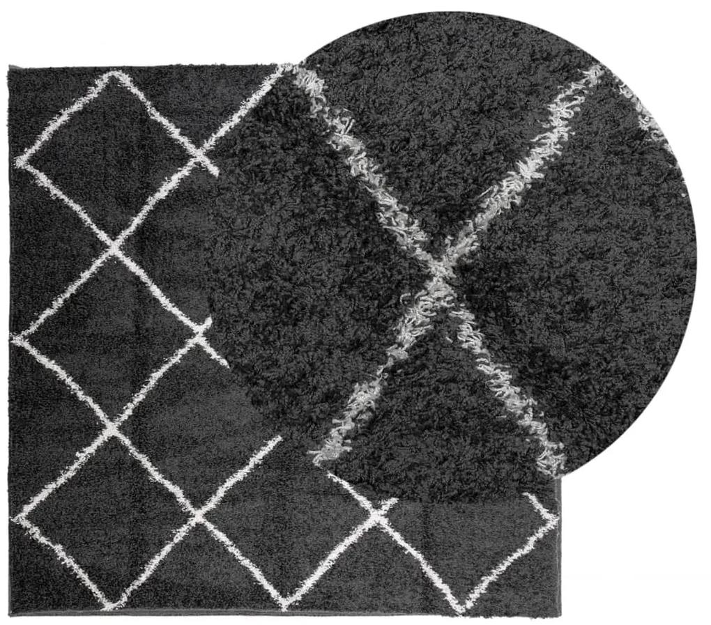 vidaXL Χαλί Shaggy με Ψηλό Πέλος Μοντέρνο Μαύρο και Κρεμ 200 x 200 εκ.