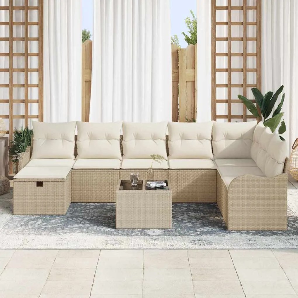 vidaXL Σετ Καναπέ Κήπου 9 pcs μπεζ και κρεμ 289 x 179 x 85 εκ.