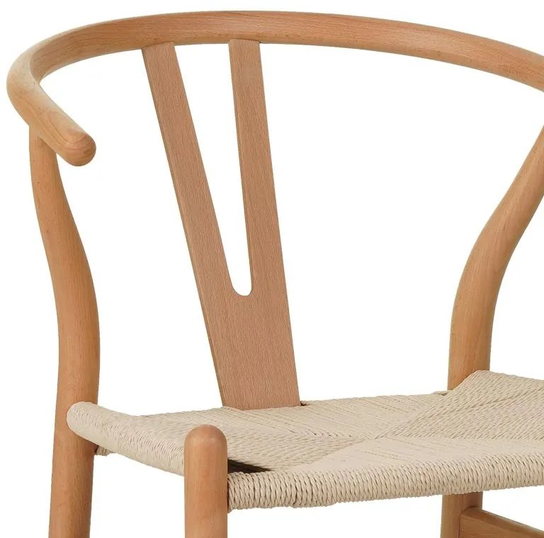 Καρέκλα Wishbone rubberwood-σχοινί σε φυσική απόχρωση 50x51x80εκ 53.5x57x74 εκ.