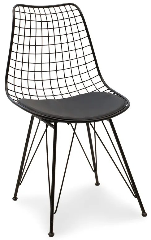 Καρέκλα Taj μέταλλο μαύρο-μαξιλάρι PVC μαύρο Υλικό: METAL WIRE - PVC CUSHION 058-000024