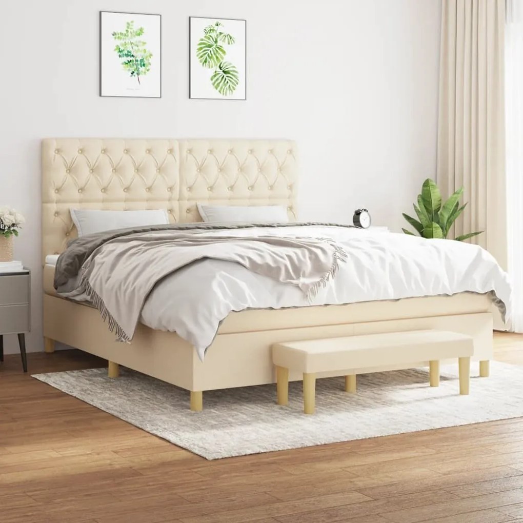 Κρεβάτι Boxspring με Στρώμα Κρεμ 160x200 εκ. Υφασμάτινο 3137410