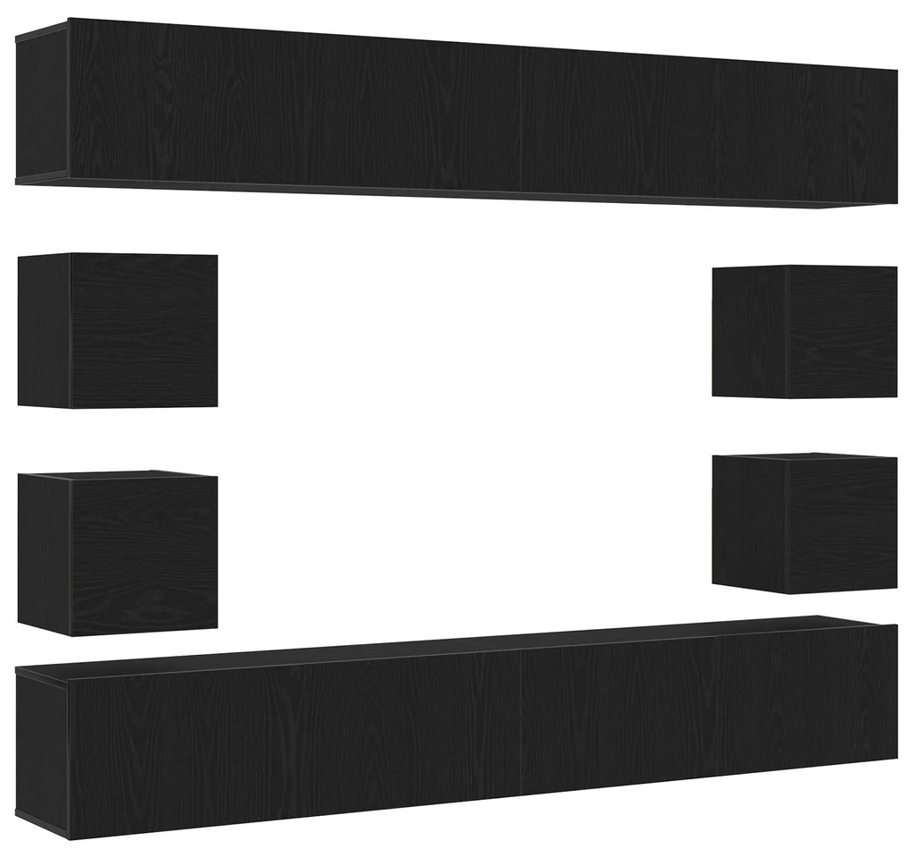 vidaXL Σετ Επίπλων TV 6 Τεμαχίων - Τοίχου, Μαύρο Δρυς από Επεξεργασμένο Ξύλο