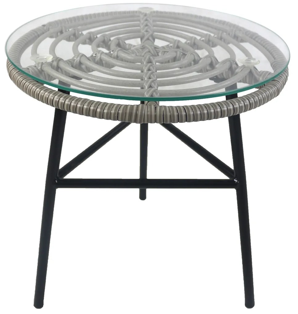 Τραπέζι Κήπου ArteLibre ARELLIUS Γκρι/Μαύρο Μέταλλο/Rattan/Γυαλί 45x45x46cm-14510045