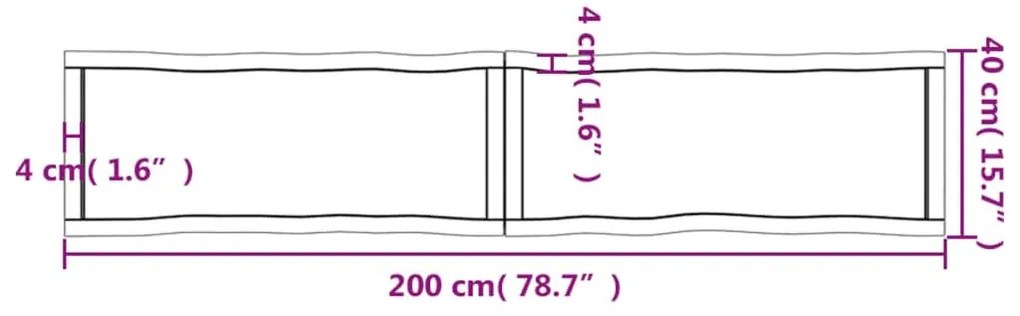 Επιφ Τραπεζιού Αν Καφέ 200x40x(2-4)εκ.Ακατέργ. Μασίφ Ξύλο Δρυός - Καφέ