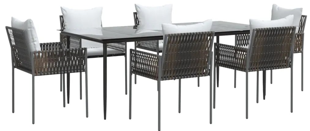 vidaXL Σετ Τραπεζαρίας Κήπου 7 τεμ. Συνθ. Ρατάν / Ατσάλι με Μαξιλάρια