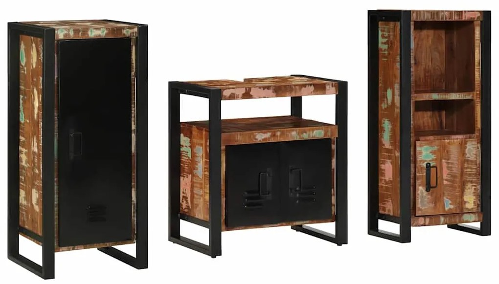 vidaXL Σετ Επίπλων Μπάνιου με συρτάρι 3 pcs Στερεό Ανακτηθέν Ξύλο