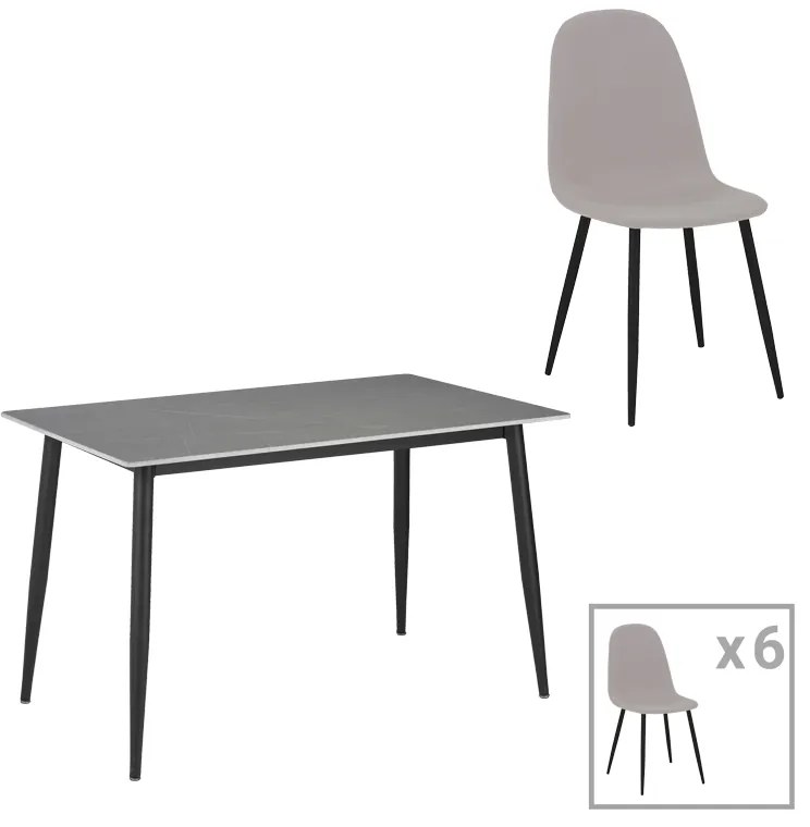 Intrahome Τραπεζαρία Bella-Gustas Intrahome σετ 7τμχ γκρι μαρμάρου sintered stone-μαύρο μέταλλο 160x80x75εκ | SKU: INTRAPA-311112176